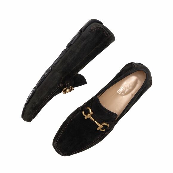950$ Salvatore Ferragamo Gancini Bit Brown Suede Driving Loafers Moc US 9 D main image 8